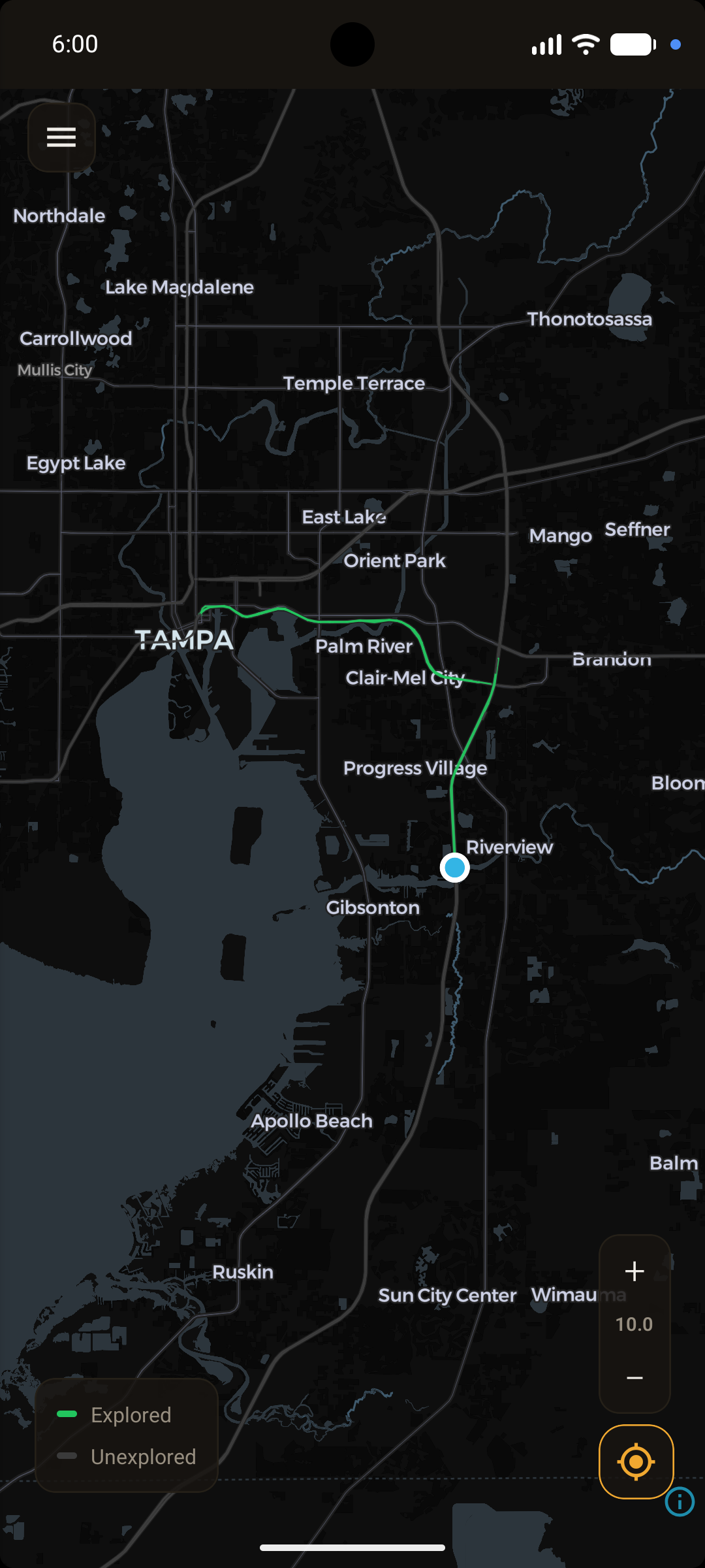 Explore Every Road, city wide: The shape of the route appears.